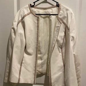 Cream Jacket zip up with leather like tan trim